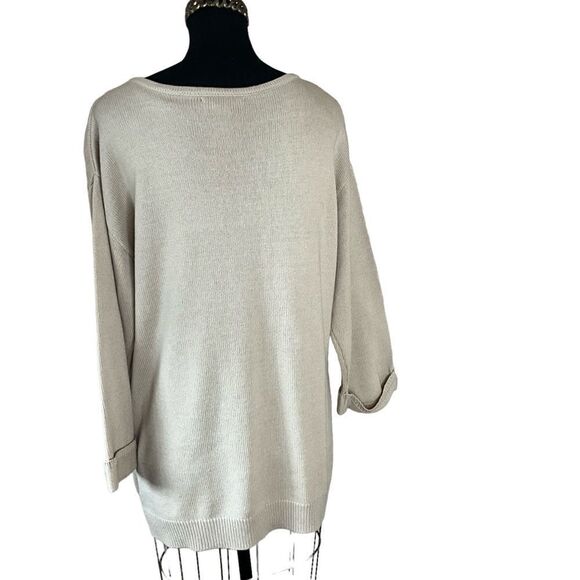 Christopher & Banks Sweater Women's size L Tan 3/4 Sleeves Brass Stud Accent - Picture 7 of 10